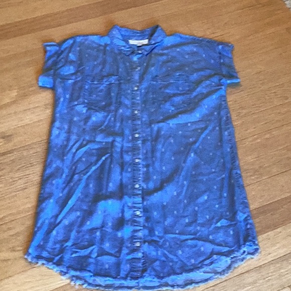 Thread+Supply lyocell blue chambray cap sleeve button front tunic dress size L - Picture 7 of 12